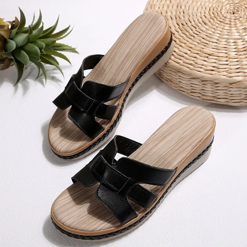 Women's Fashion Wedge Slippers Summer New Round Toe Open Toe Cutout Platform Anti-Slip Wear-Resistant High Heels