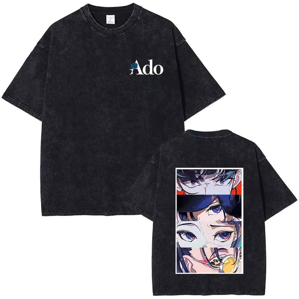 

Ado Graphic Vintage Wasehd T-shirt Men Women Clothing Fashion Japanese Style Streetwear Summer Unisex Hip Hop Rock T Shirts Tops