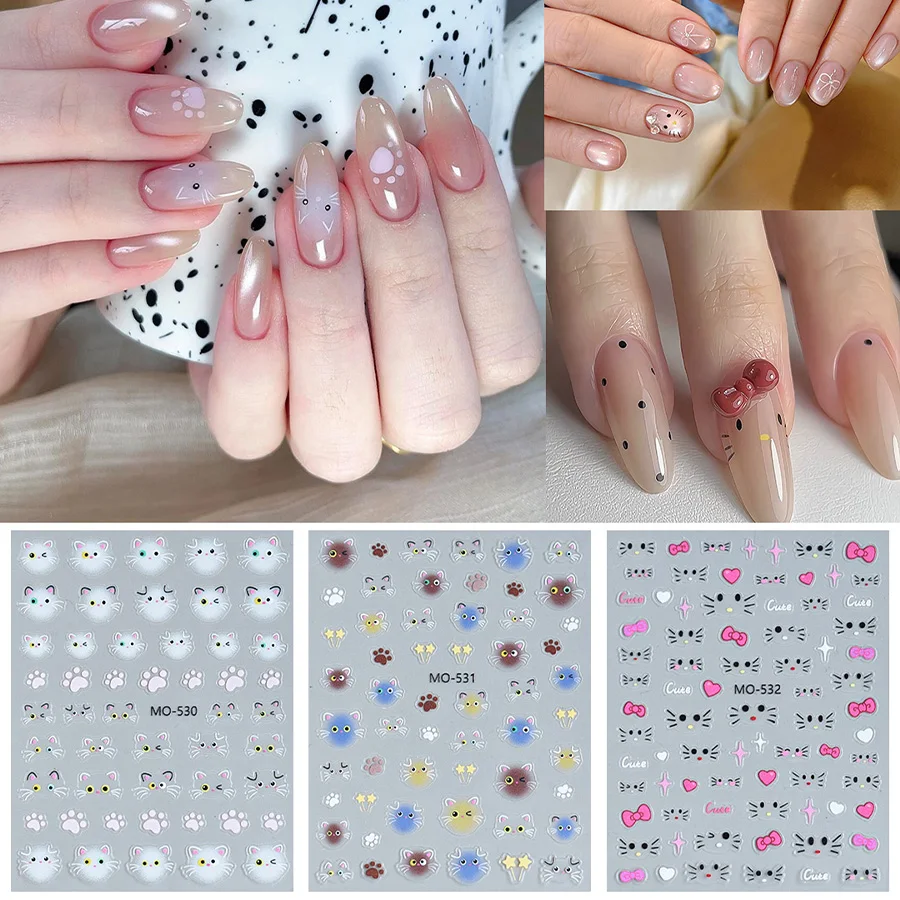 1 Blatt exquisite Kätzchen rosa Maniküre Aufkleber japanische Kawaii Nagelaufkleber Nail Art selbstklebende Dekorationen Zubehör DIY