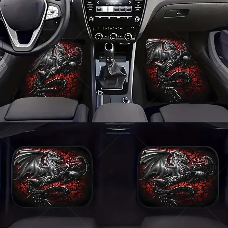 

Alfombrillas Universales Con Diseño Dragón Y Rosa Para Automóviles, Furgonetas, Camiones, SUV, Juego 4, Fibra Poliéster Durar