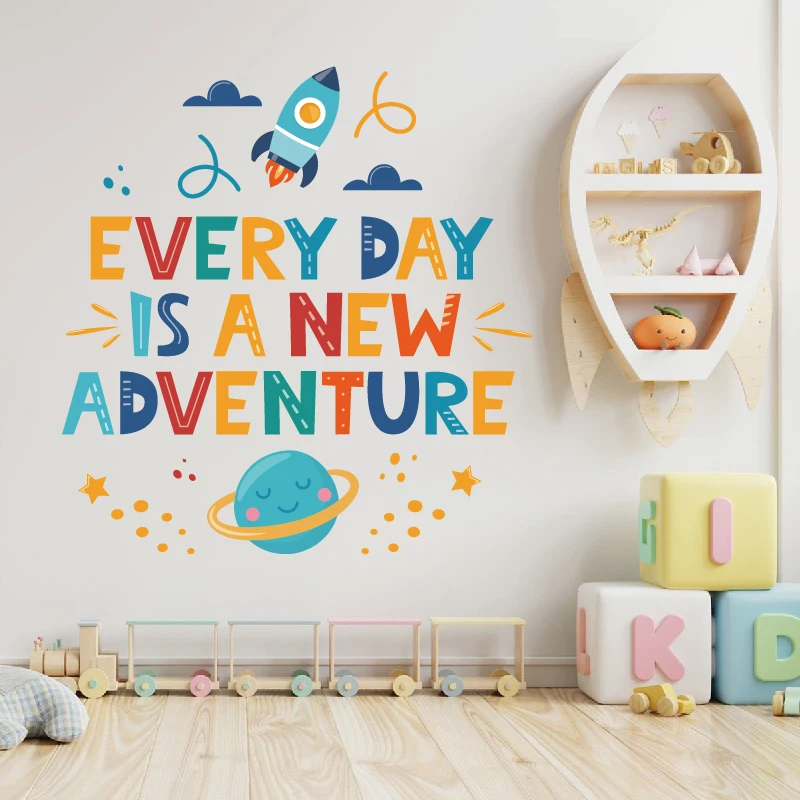 cartoon rocket motivated wall sticker for kids room self adhesive baby nursery quote wall art decal