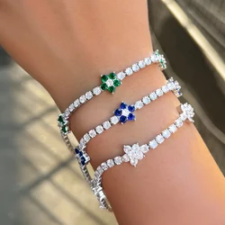 CWWZircons Beautiful Blue Green Cubic Zirconia Flower Charm Tennis Bracelets for Women Summer Party Engagement Jewelry CB344