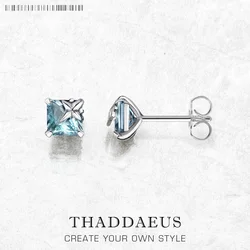 Ear Studs Aquamarine Blue Stone With Star,Europe Elegant Fine Jewerly For Women,2022 Summer Trendy Gift In 925 Sterling Silver