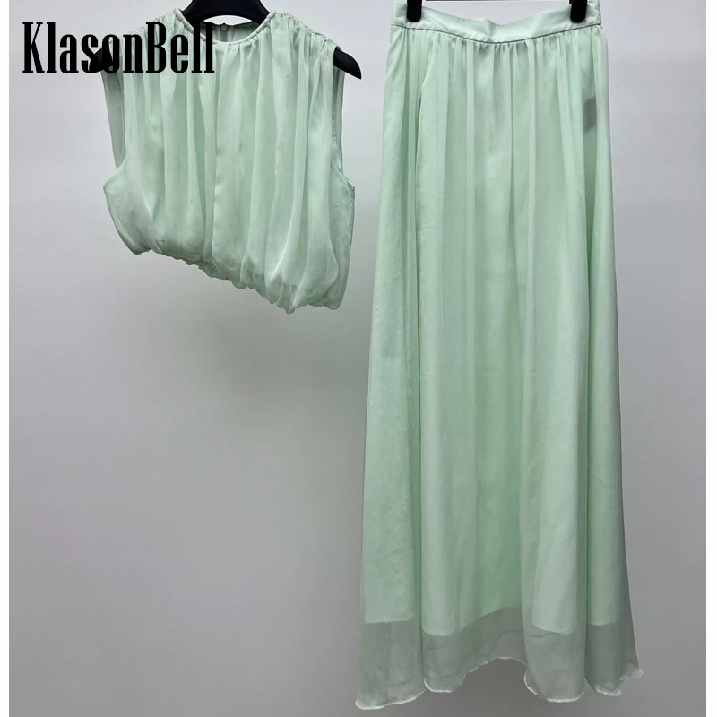 

6.4 KlasonBell Fashion Holiday O-Neck Asymmetrical Crop Tank Top And High Waist Back Zipper Long Skirt Tempermaent Set Women