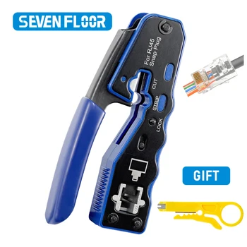 LAN RJ45 CRIMP TOOL ผ่านเครื่องตัด Crimper Stripper สําหรับ Cat6 Cat5 8P8C Modular Connector Ethernet All-in-one เครื่องมือลวด