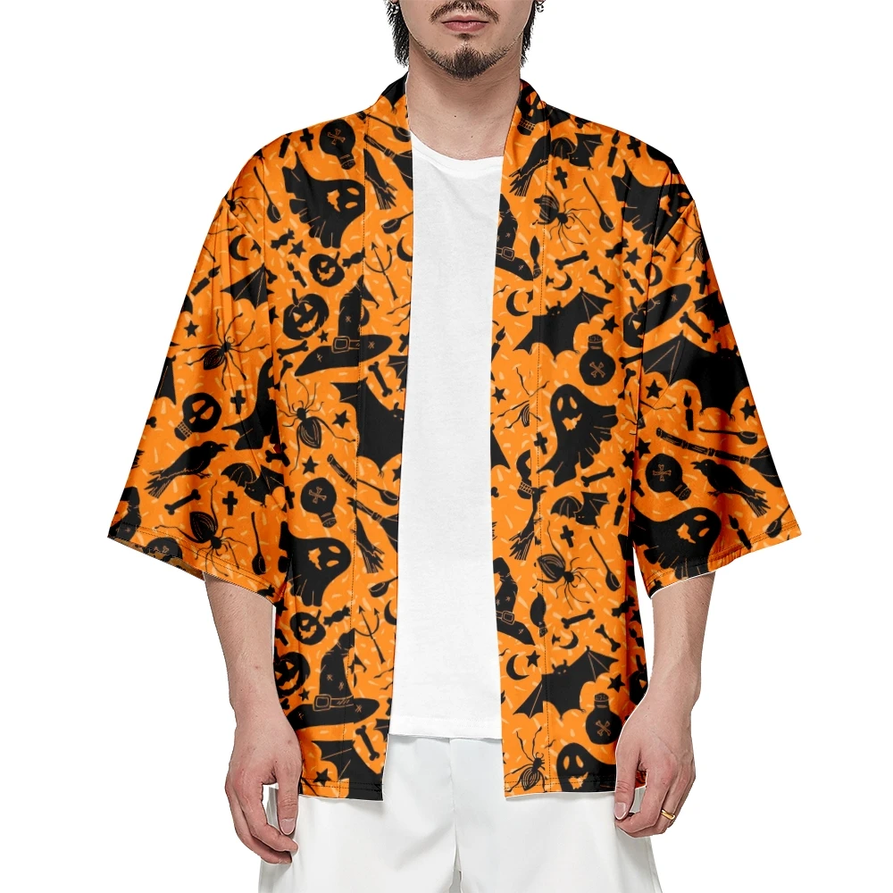 

Kimono Men's and Women's 2023 Japanese Traditional Kimono Halloween Bats Cardigan Cosplay Beach Shirt Summer Bathrobes