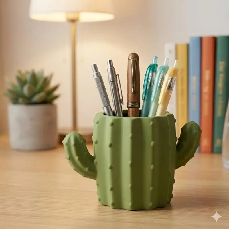 1pc Cute Cactus Pen Holder Creative Multifunctional Fashion Desk Organizer For Student Office Supplies