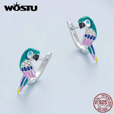 WOSTU 925 Sterling Silver Rainbow Papegoja Örhängen För Kvinnor Söt Husdjur Fågel CZ Örhängen Flicka Födelsedagssmycken Familjepresent 10 best sales papegojesmycken - №1