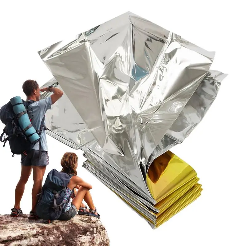 160x210cm Outdoor Emergency Blanket Gold-Sliver Camping Blanket Foldable Survival Blanket Waterproof Windproof Thermal Blanket