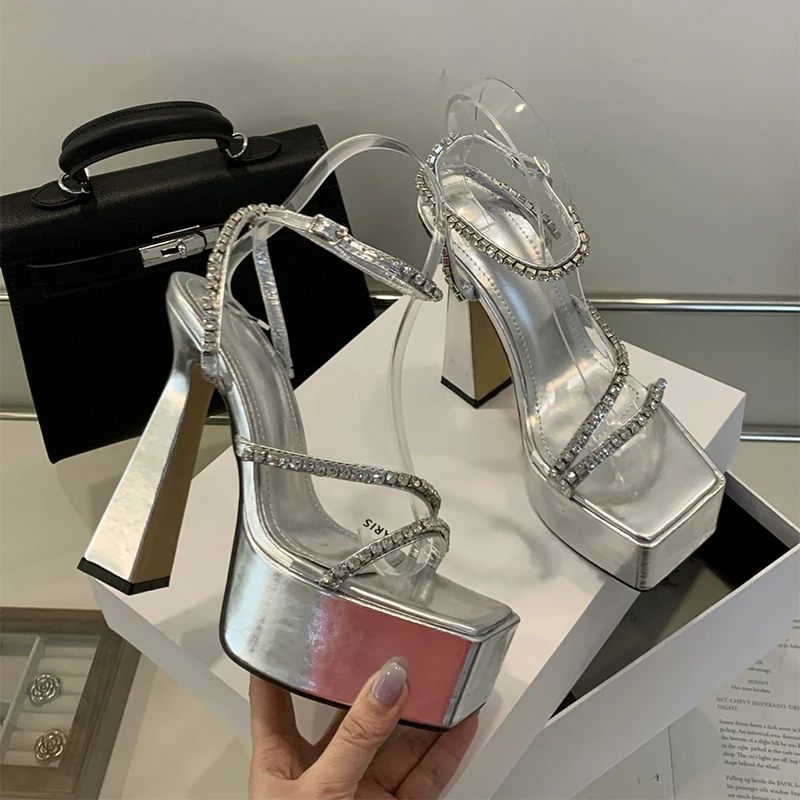 

Summer Women's Pumps Sandals Crystal Slippers Open Toe High Heels Women Transparent Perspex Slides Platform Clear Sandals Shoes