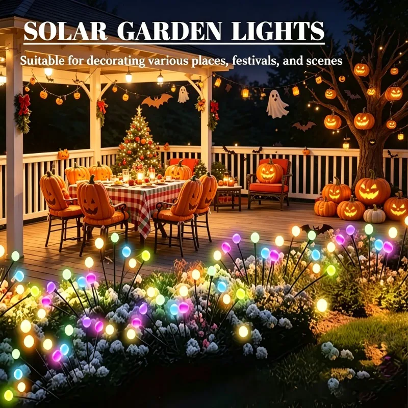 New 2 Sets of Solar Firefly Walkway Lights, 8 LED Warm LED Swaying Column Lights, Decorative Lighting for Christmas Parties, Weddings, Backyard Gardens and Courtyards, Halloween Costumes, Waterproof and Durable