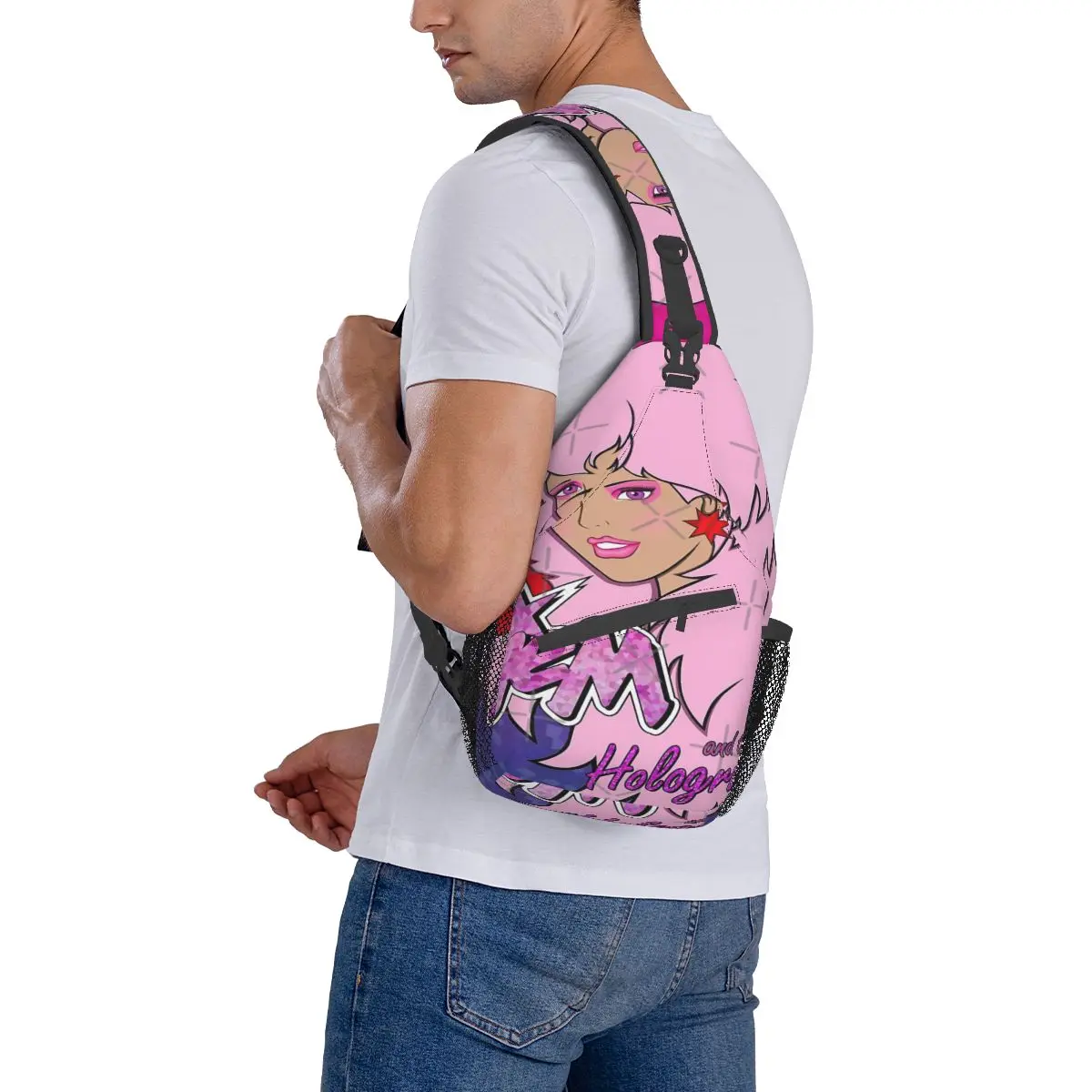 Jem und die Hologramme Brusttasche Urlaub Polyester Stoff Schule Kreuz Brusttasche Multi-Style