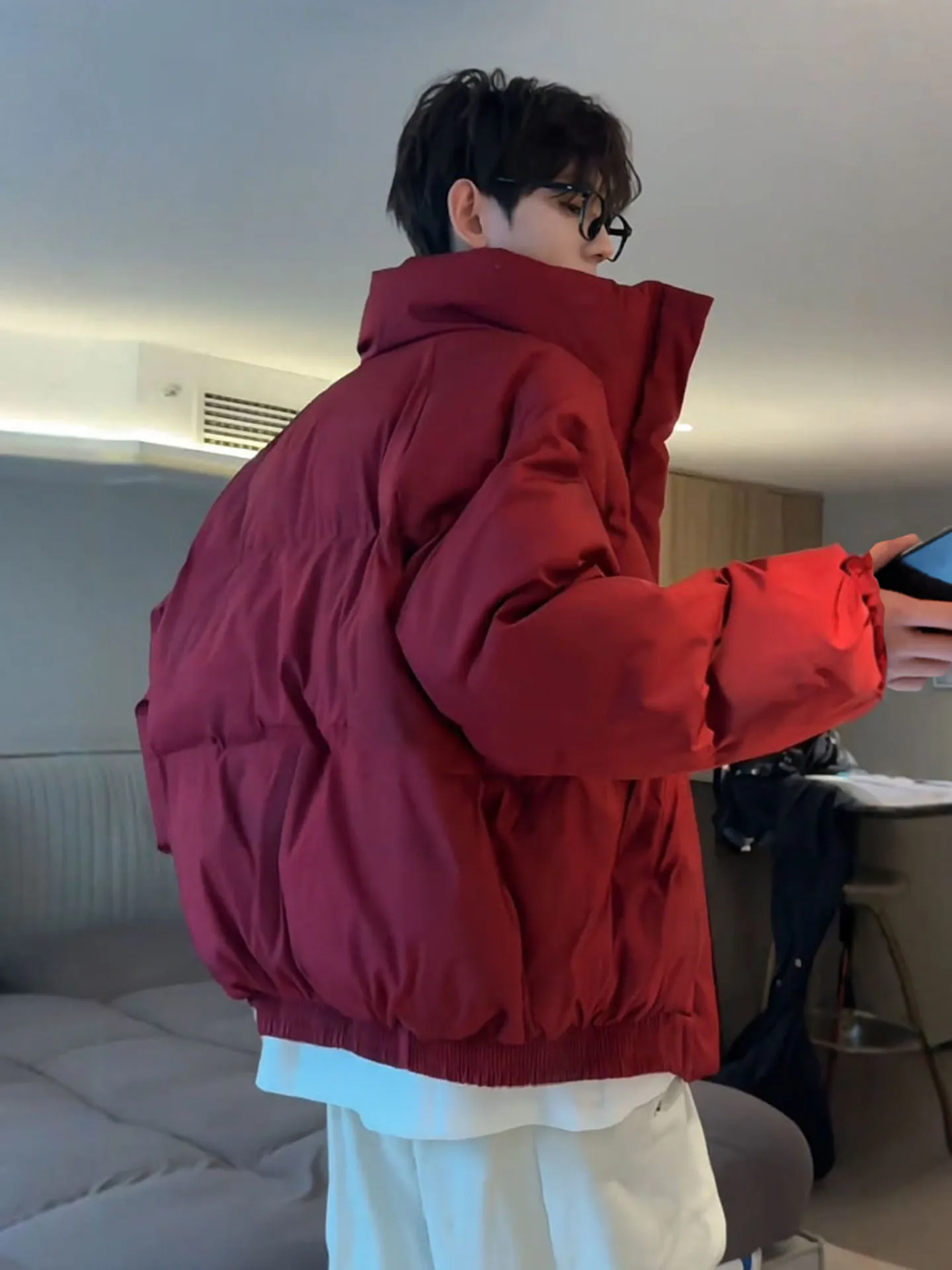 

Мужская утепленная зимняя куртка из хлопка с эффектом тай-дай, красная, модная, премиум-класса, верхняя одежда из хлопка