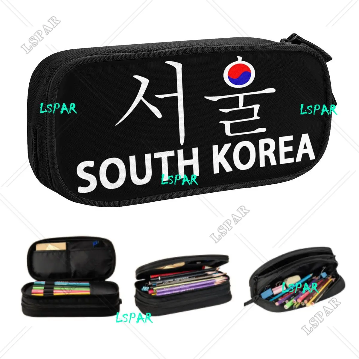 Seoul South Korea Hangul Korean Flag Customized Cute Pencil Case Girls Boys Large Storage Pencil Pouch Students Stationery