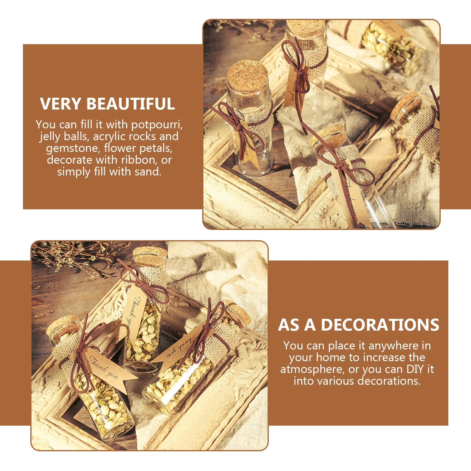 

6 Pcs Glass Bottle Flower Powder Storage Tube with Cork Cover Wish Jar Wooden Test Tubes Travel Mini Borosilicate Holder