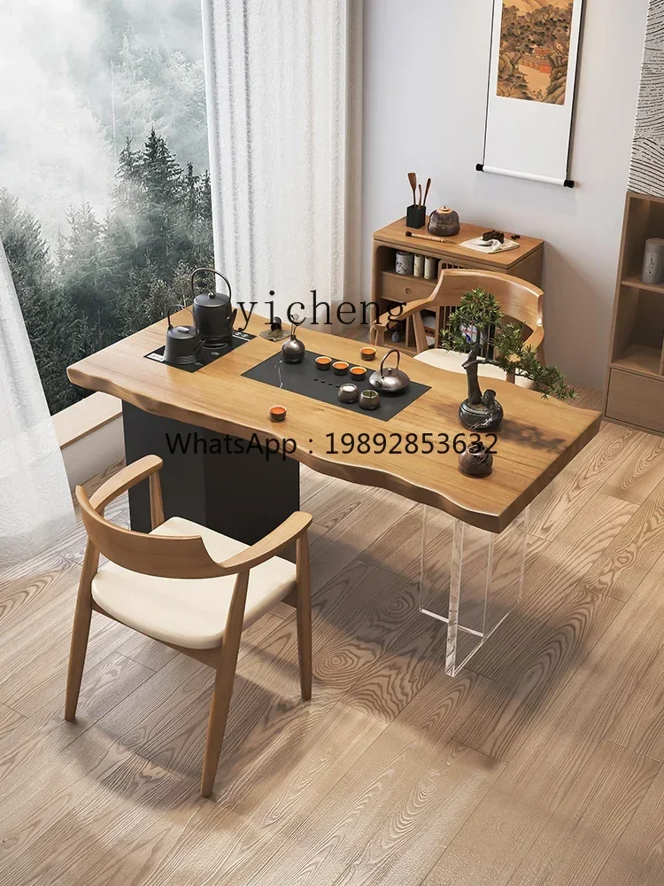 AB  Balcony Table-Chair Set New Chinese Solid Wood Acrylic Modern Minimalist Tea Table