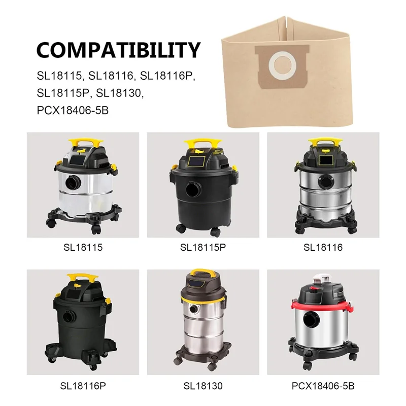 

B89B-19-3100 Vac Bags Compatible For Stanley 5 To 6 Gallon Wet Dry Vacuum, Dry Vacuum Cleaners Disposable And Reusable Replaceme