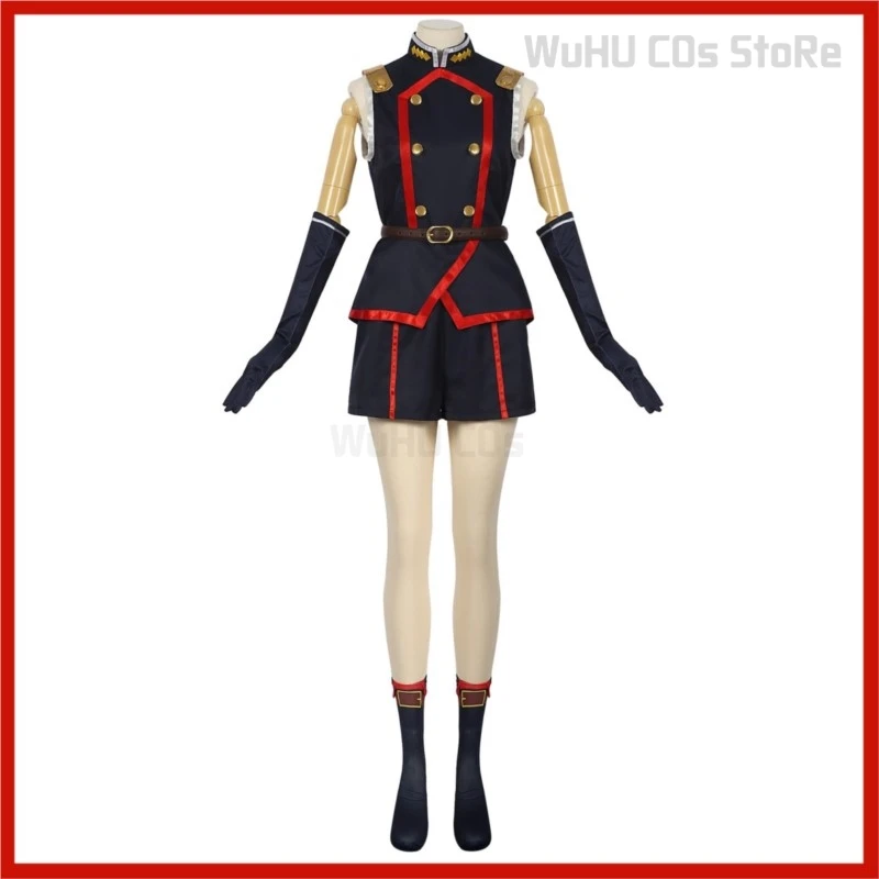 Anime Soldado Acorrentado Suruga Shushu Cosplay Traje para Mulheres, Tops e Shorts Pretos Sem Mangas, Uniforme Adulto, Sexy Fato de Carnaval