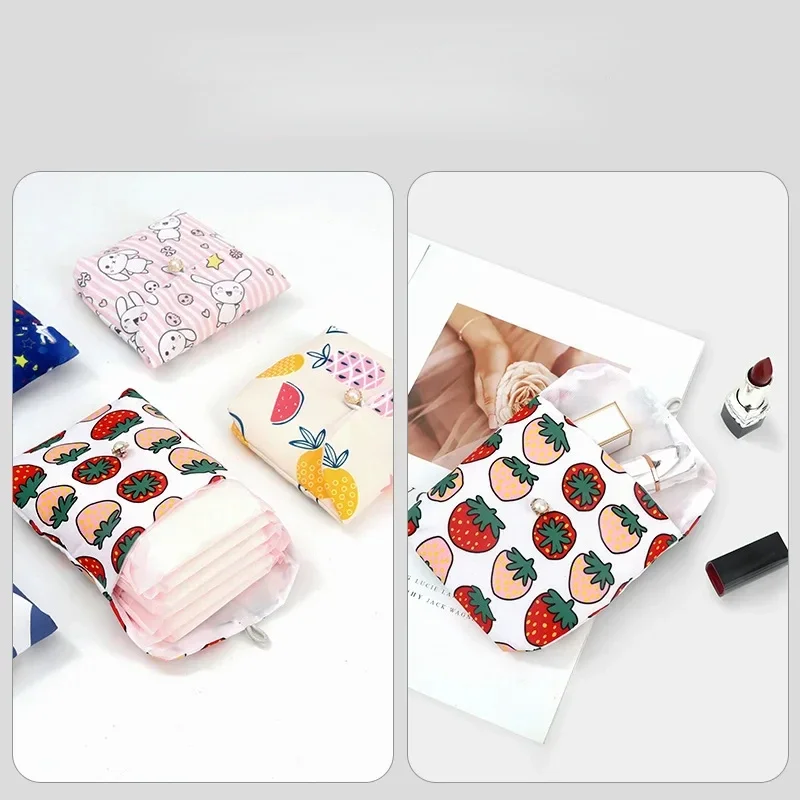 Korean Cute Cartoon Large Capacity Sanitary Napkin Storage Bags Girls Cartoon Physiological Period Tampon Organiser Bag Mini Bag