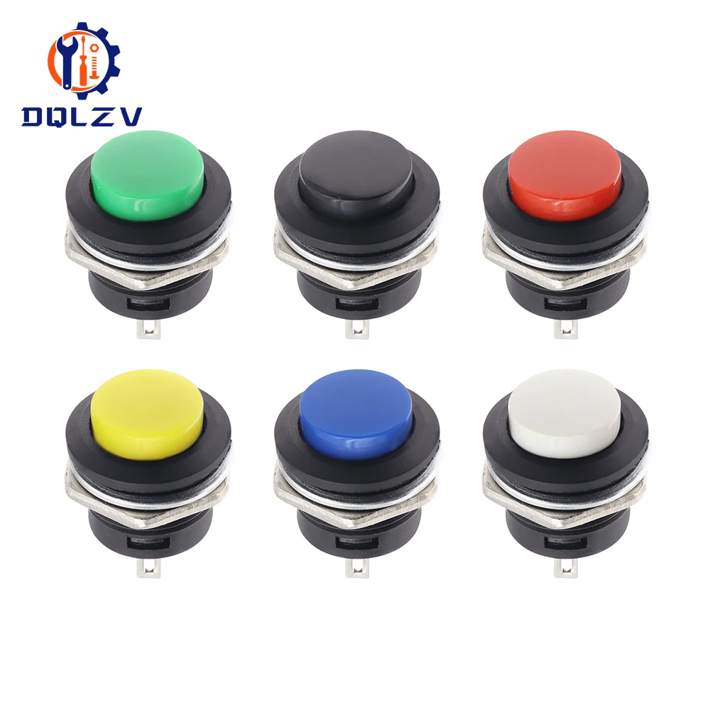 Momentary Push Button Switch 16mm Momentary 6A/125VAC 3A/250VAC Round Switches R13-507 BLACK RED GREEN WHITE BLUE YELLOW