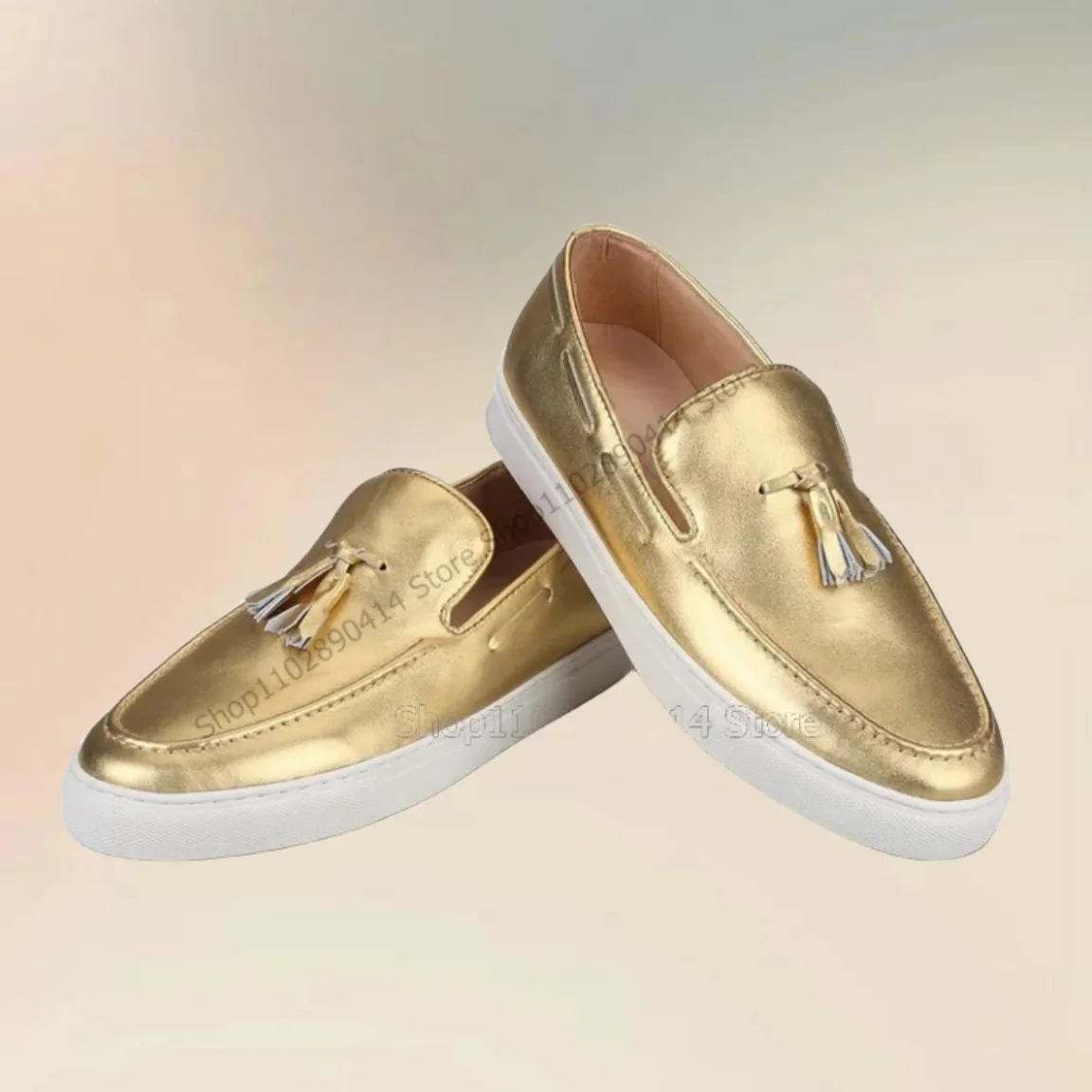 

Gold Tassels Decor Giltter Men Sneakers Fashion Slip On Men Shoes Classic Handmade Party Feast Banquet Big Size Men Casual Shoes