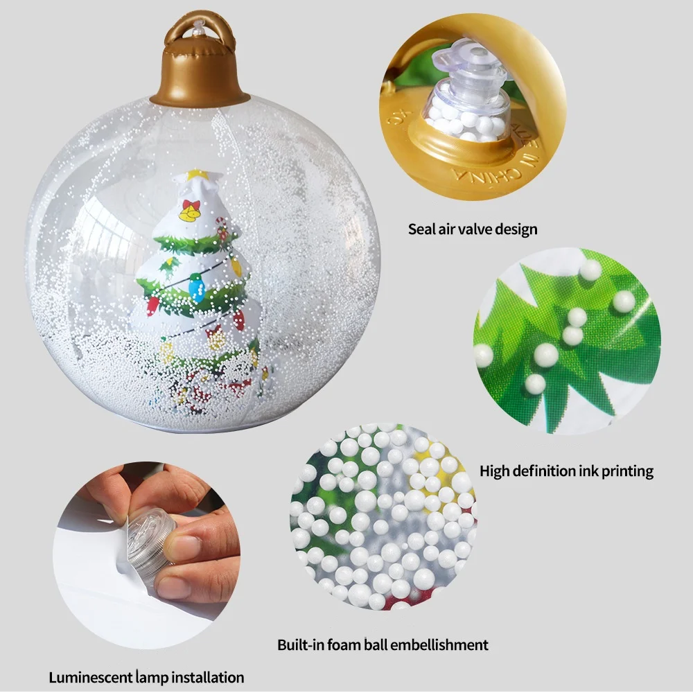 67x56cm bola de natal inflável gigante com luzes brinquedo de natal pvc brinquedos infláveis decorados árvore de natal bola de boneco de neve