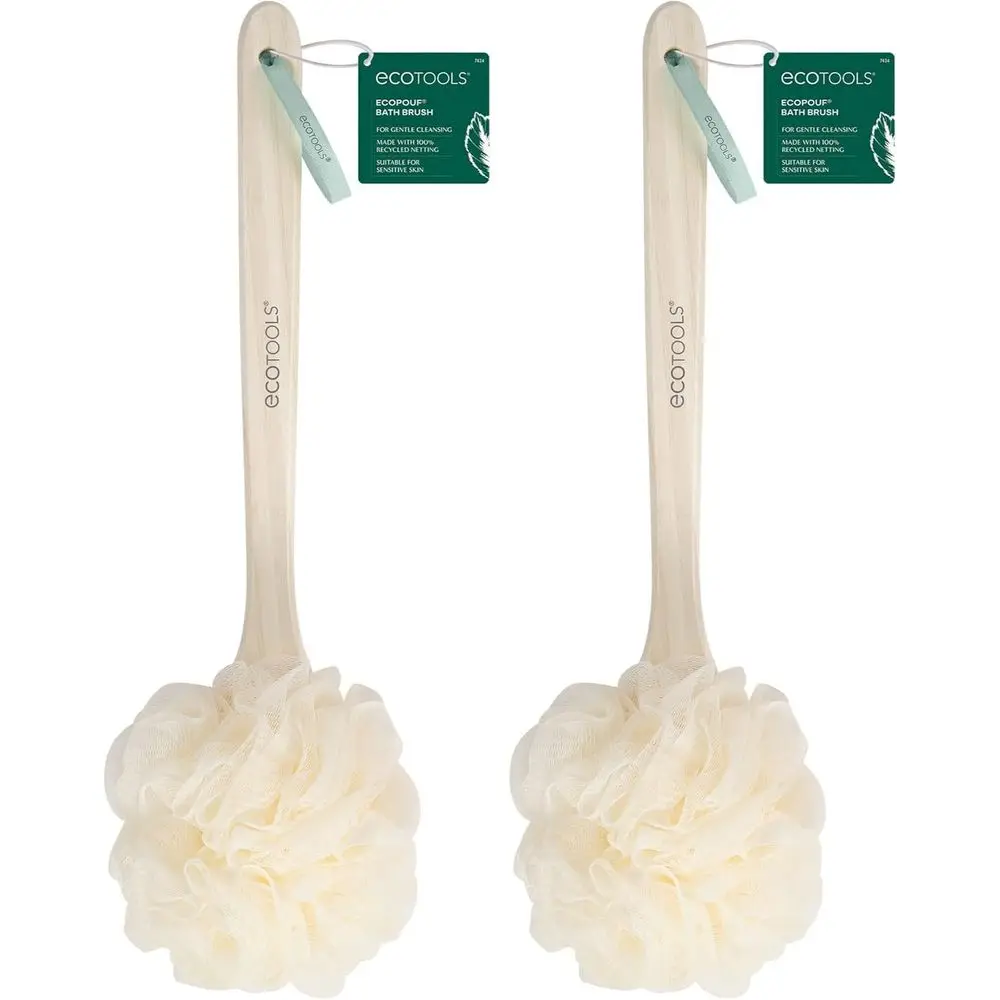 

EcoPouf Bath Brush, Loofah Brush for Bath & Shower, Made with Long Handle & Recycled, Soft Netting for Gentle Exfoliation, Back