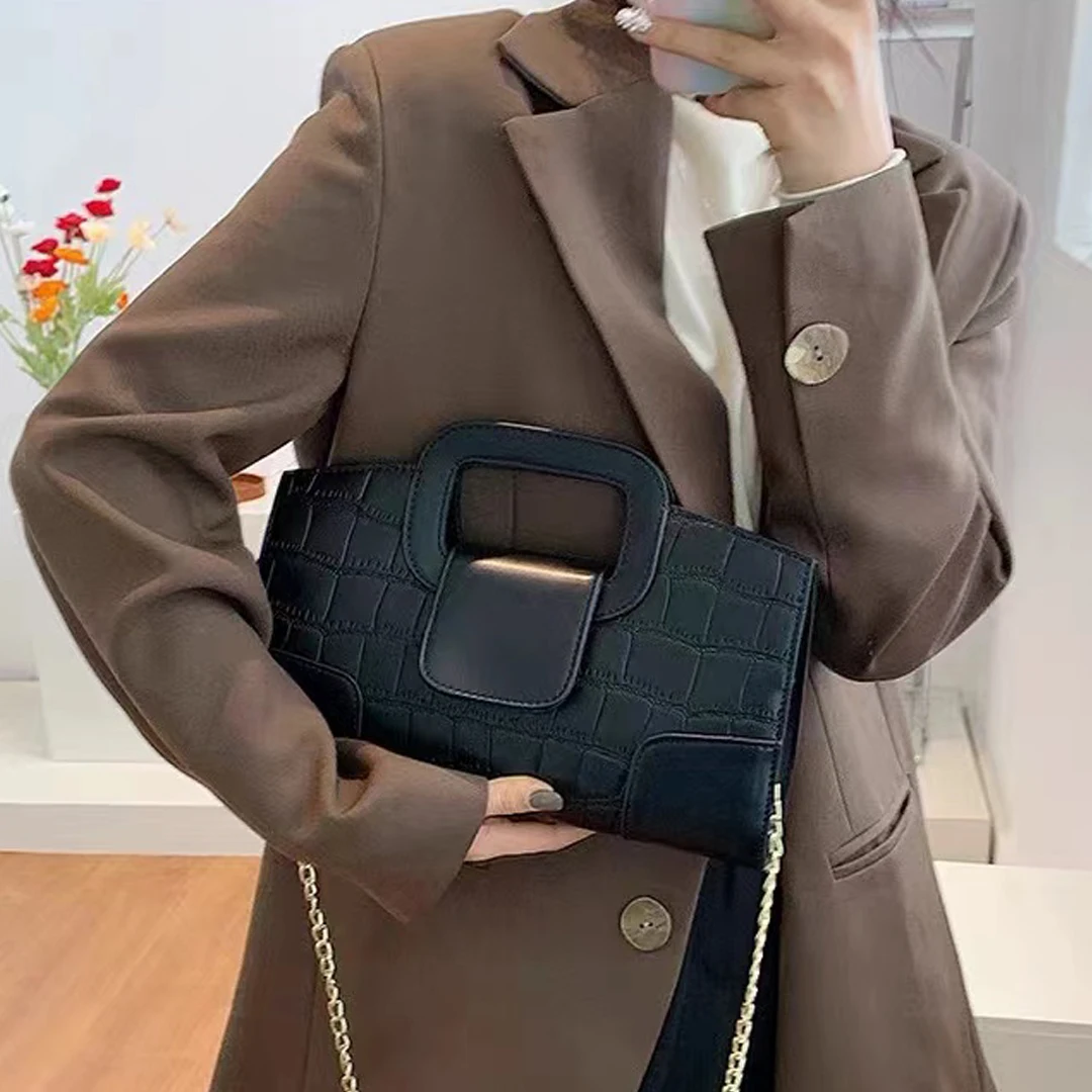 2025 New Crocodile Grain PU Leather Handbag for Women Vintage Large Capacity Evening Bag Simple Elegant Party Clutch Bag Shoulde image 6