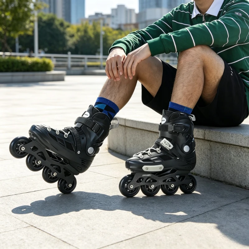 Adult Inline Roller Skates Size 40-41 Black Integrated Frame with Helmet Protective Gear Bag for Men Women Beginners 인라인 스케이트