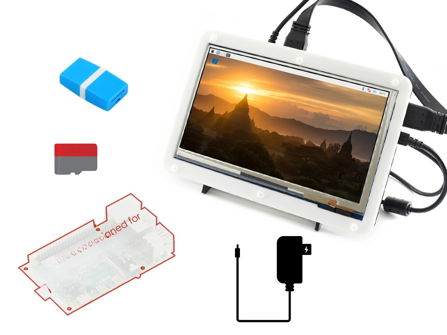 For 4 Model B Display Kit with Waveshare accessory 7inch Touch LCD SD