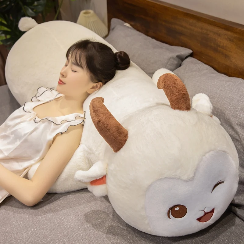 110cm Cartoon Long Strip Lying Sheep Plush Doll Pillow Cushion Adorable White Teddy Cashmere Goat Stuffed Animal Home Decoration