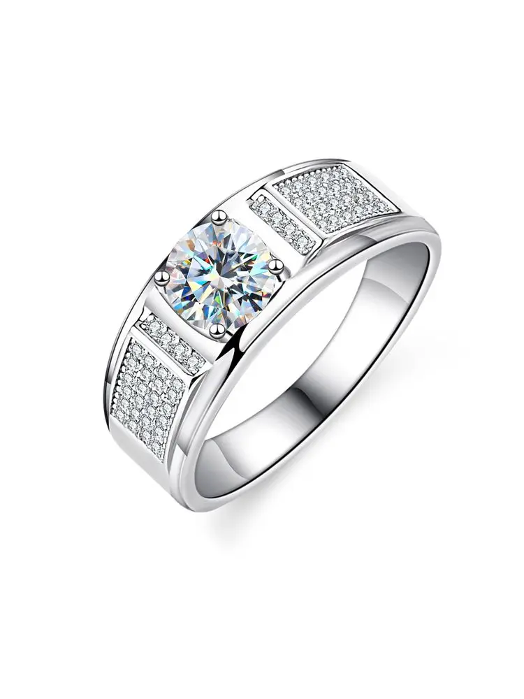 Dwj 1ct luxuriöse zertifizierte Moissan ite Diamant Eheringe für Männer Geschenk echte 925 Sterling Silber beste Qualität edlen Schmuck – Detail 5