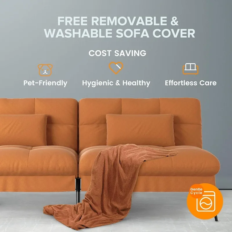 سرير أريكة قابل للتحويل، أريكة قماش مقاس 68 بوصة مع مسند ظهر قابل للتعديل، كرسي Loveseat أثاث غرفة المعيشة النائم فوتون