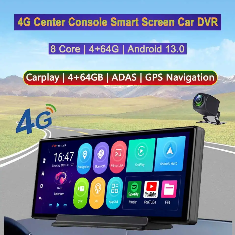 4G Car DVR Android 13 CarPlay Dash Camera Full HD 1080P Rearview Mirror Video Recorder Registrator GPS WiFi Dual Lens Dash Board