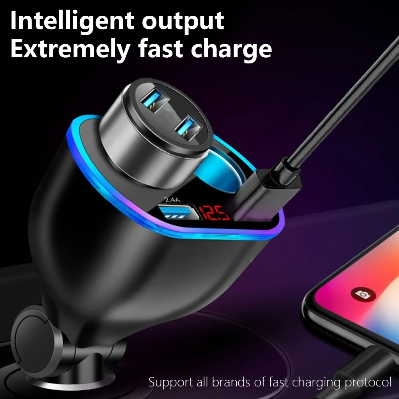 Intelligent Car 2-Port USB Interfaces Multifunctional Charging Solution Car Fast Charging Adapter with Blue LED