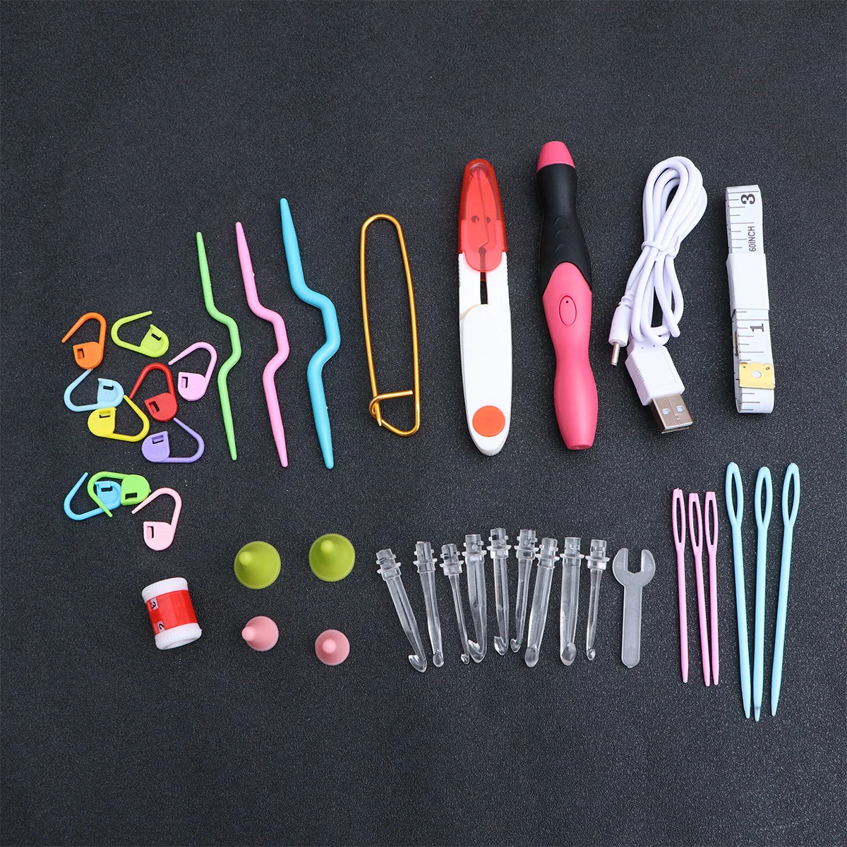 

38Pcs LED Crochet Hooks Set with Bright Light Transparent Refills for Clear Visibility in Low Light DIY Knitting Sewing Craft