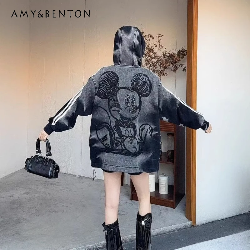 

2026 Spring Autumn New Streetwear High-Quality Cartoon Embroidery Zipper Sweatshirt Jacket Loose Fashionable Kawaii Coat Hoodies