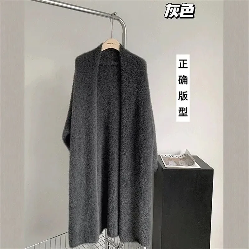 New 2024 Imitation Mink Coat Slimming Autumn And Winter Loose Fitting Long Sweater Thickened Lazy Knitted Cardigan Jacket White