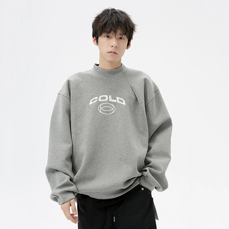 IEFB New Fashiom Men\'s Sweatshirts Round Collar Letter Embroidery Loose Clothing Contrast Color Pullover Casual Male Tops 9C7552