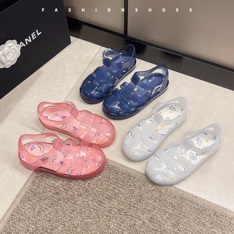 Kids Baby Roman Jelly Sandals for Kids Closed Toe Clogs Girls Water Beach Shoes Boys Non Slip Soft Sole Cute Childre Shoes