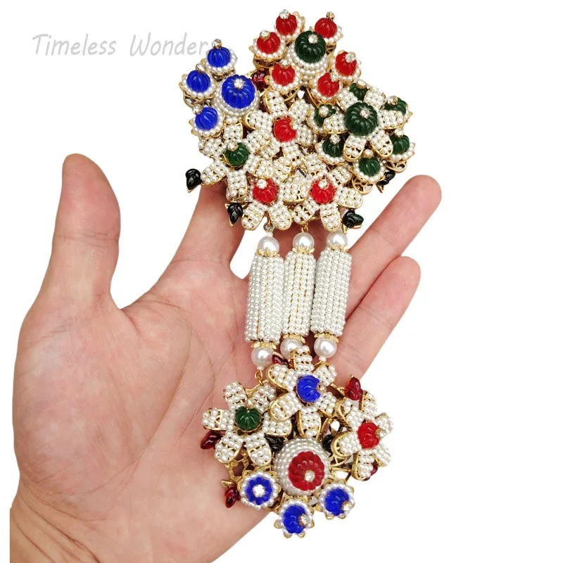 

Timeless Wonder Fancy Braided Geo Beaded Brooch Pins for Women Designer Jewelry Runway Top Punk Luxury Rare Handmade Gift 6326