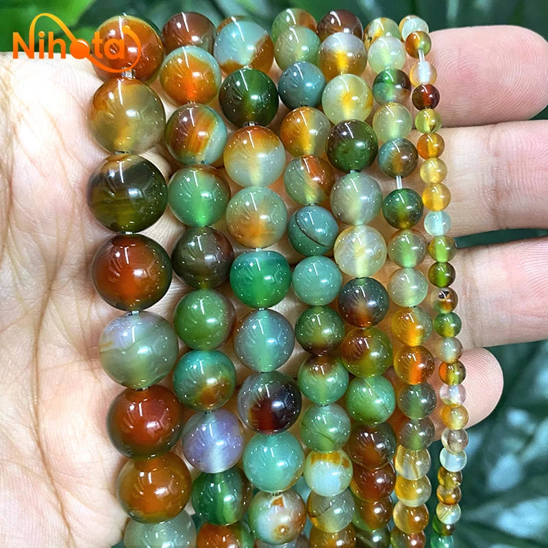 Natural Stone Peacock Agates Round Loose Beads 4/6/8/10/12/14mm  Diy Women's Bracelet Necklace for Jewelry Making 15'' Strand