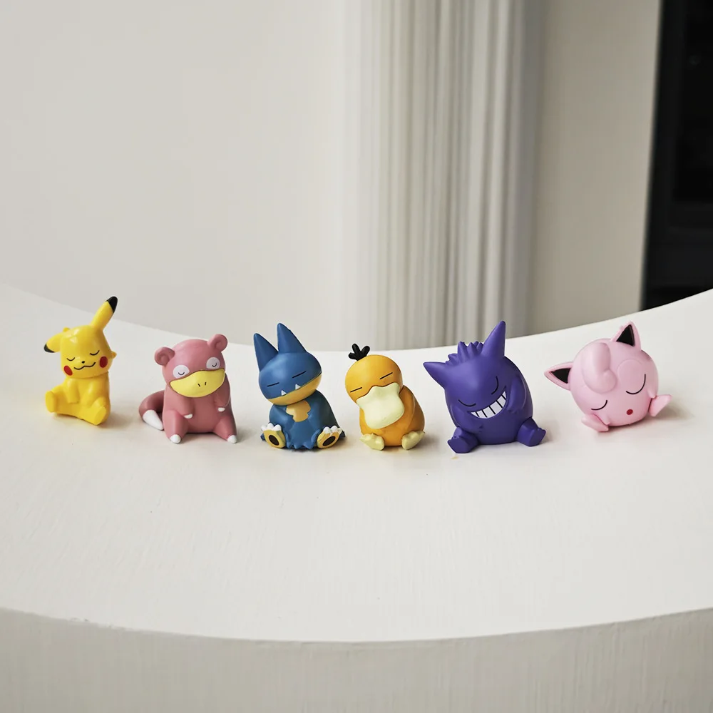 6 قطعة/المجموعة البوكيمون بيكاتشو أنيمي اللعب الدمى Psyduck Gengar Jigglypuff Gonbe Slowpoke النوم لطيف نموذج ألعاب شخصيات الحركة