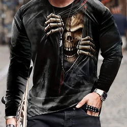 Halloween Men's Long Sleeve T-shirt 3d Skull Skeleton Print Graphic T Shirts Men Fashion Hip Hop Tops Tees Men's Clothing Horror