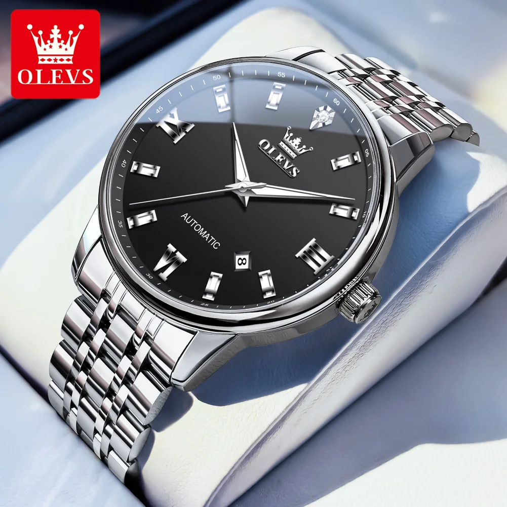 

OLEVS Business Mens Mechanical Watch Fashion Automatic Watch Stainless Steel Waterproof Luminous Week Date Luxury Watches Mens