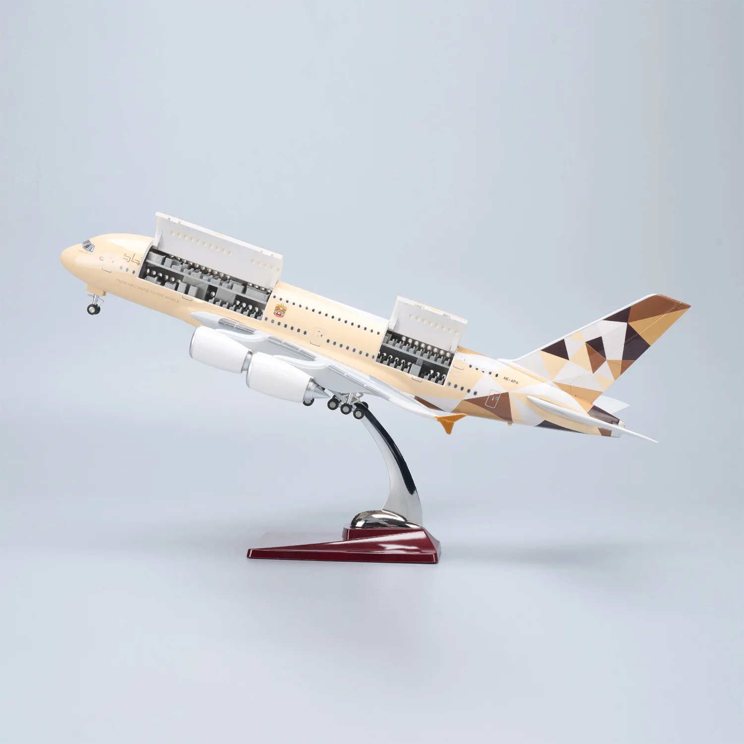 1/160 Scale 47cm Etihad Airways A380 Diecast Resin Airplane Model Openable Doors and Detailed Cabin For Collection Display