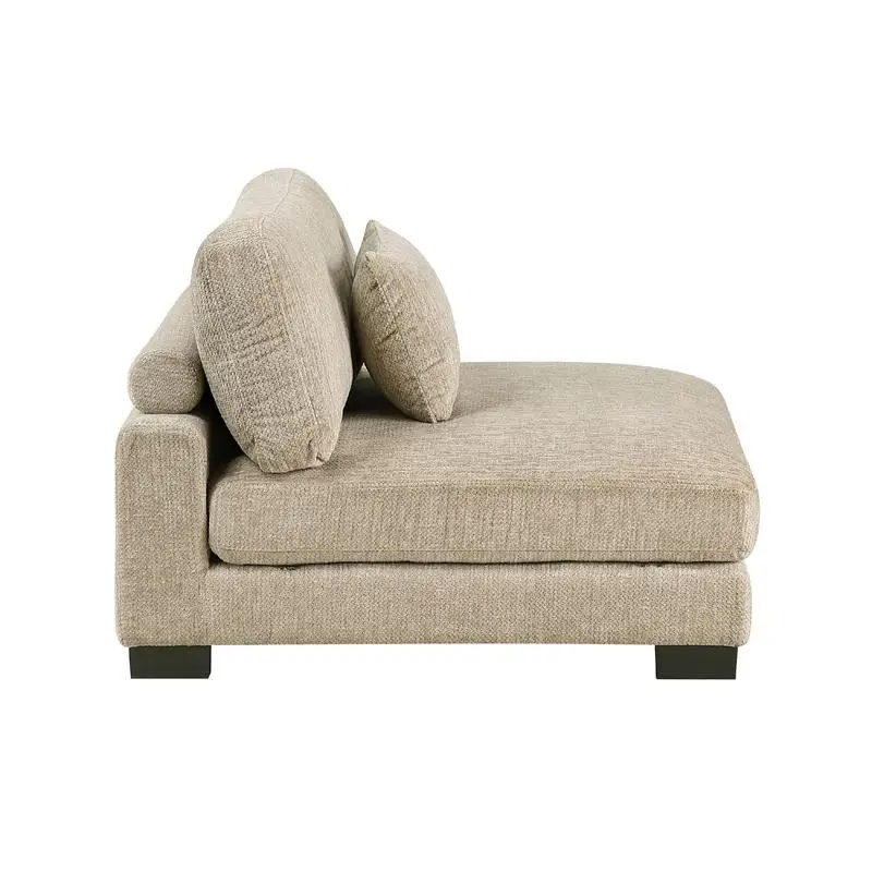 Cadeira sem braços com travesseiro, microfibra marrom, estrutura de madeira preta