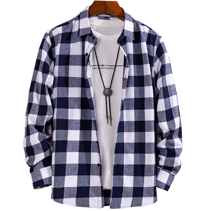 High quality cotton spring and autumn new business casual men\'s long sleeved shirt plaid fashion slim fitting and non ironing