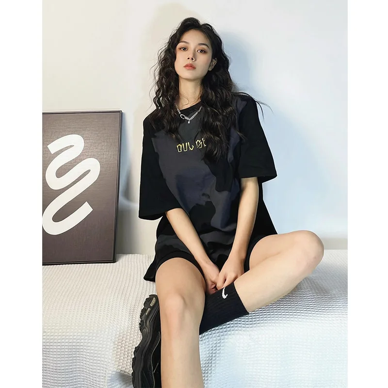 summer-2025-women's-loose-fit-round-neck-short-sleeve-t-shirt-black-design-sensation-korean-style-high-end-casual-top