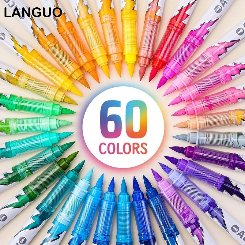 

LANGUO 60/24 цвета, жидкие акриловые маркеры с молниями, мягкий наконечник, многослойные для DIY, умные чернила, управление, художественные школьные принадлежности, канцелярские принадлежности